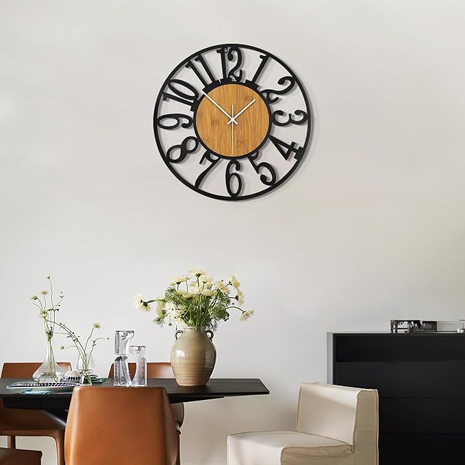 LEIKE Large Wall Clocks,Silent,Non Ticking,Battery Operated Rustic Round Modern Big Wood Wall Clock for Living Room, Bedroom,Kitchen,Farmhouse,Office,Home Decor