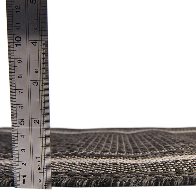 Unique Loom Outdoor Border Collection Area Rug - Soft Border (7' 10" Square, Black/ Ivory)