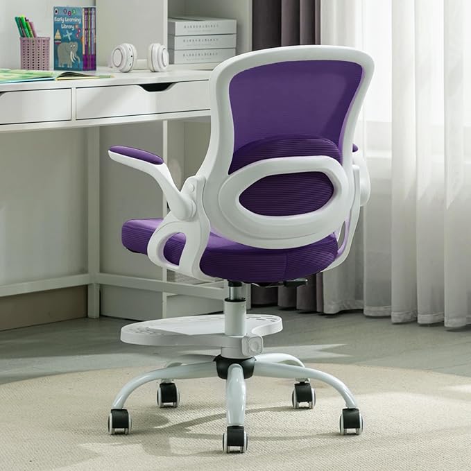 Kids Desk Chair,Ergonomic Study Chair with Adjustable Height,Swivel Mesh Desk Chair with Wheels,Home Office Chair for Children in Home Bedroom Purple