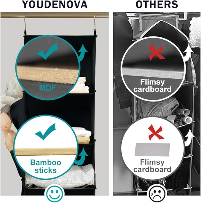 Hanging Closet Organizer, 5-Shelf Closet Hanging Storage Shelves, Black