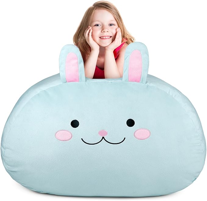 GAGAKU Stuffed Animal Bean Bag Cover Toy Storage, 24 Inches Kids BeanBag Crystal Blue Rabbit Large Zipper Bean Bag for Organizing Kids Plush Toys Home Supplies