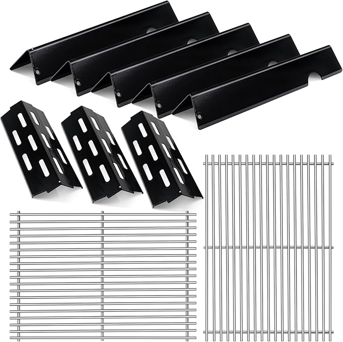 Porcelain-Enameled Grill Flavorizer Bar Heat Plates with 2 Pack Stainless Steel Cooking Grates Grill Replacement Parts for Weber Genesis II 300 Series E-310 E-315 E-330 E-335 S-310 S-335