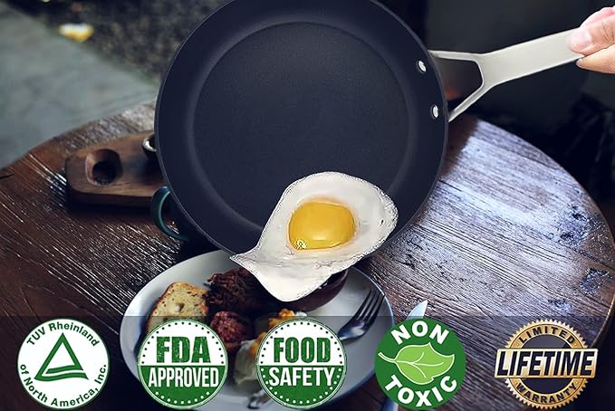 MsMk Small Frying pan, 8-inch Nonstick Durable Egg Omelet Skillet with Stay-Cool Handle, Limestone Non Stick Coating From GRE, 4mm Stainless Steel Base Induction, Oven Safe, Dishwasher Safe
