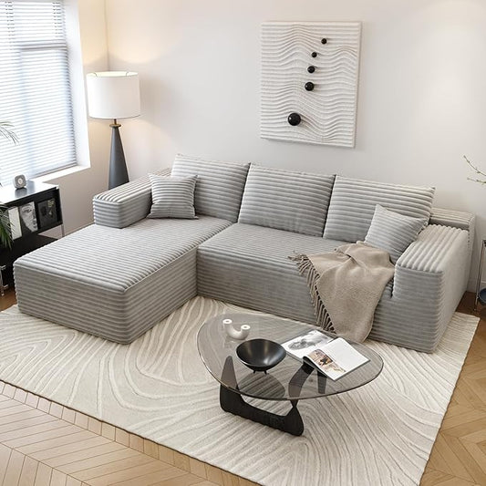 107.5" Cloud Sectional Couch with L-Shape Chaise,Modern Modular Sofa with Deep Seat, Upholstered Couches for Living Room Bedroom Apartments,No Assembly Required, (Grey,Left Facing Chaise)