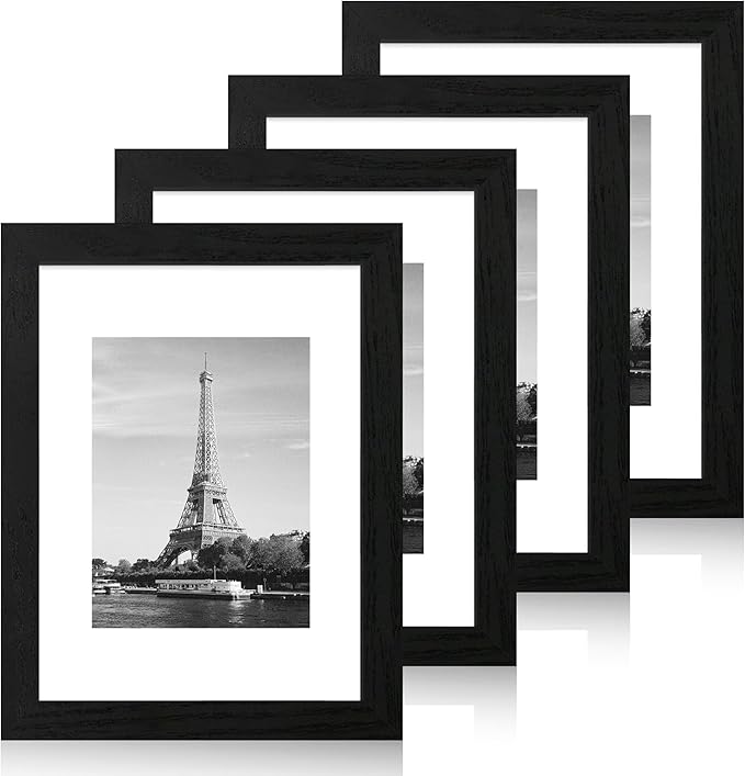 9x12 Picture Frame Set of 4 with Tempered Glass, Black Frames Display 6x8 Picture with Mat or 9 x 12 Without Mat, Photo Frames for Tabletop Display and Wall Mounting