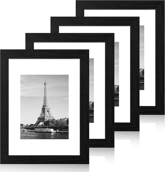 9x12 Picture Frame Set of 4 with Tempered Glass, Black Frames Display 6x8 Picture with Mat or 9 x 12 Without Mat, Photo Frames for Tabletop Display and Wall Mounting