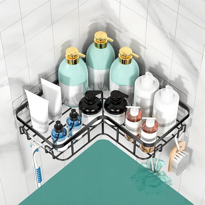 MOFOROCO 3-Pack Corner Shower Caddy Organizer Shelf, Organization with Soap Holder, Adhesive Shower Shelves Rustproof for Bathroom Shower Storage Basket Shower Accessories(Matte Black) (JLJ001)