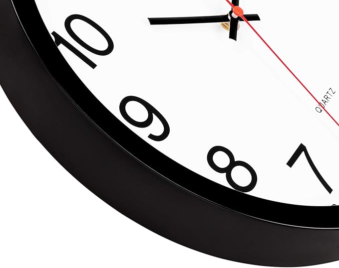 Foxtop Black Wall Clock Silent Non-Ticking 12 Inch Quartz Battery Operated Round Analog Wall Clock for Classroom School Office Living Room Bedroom Home