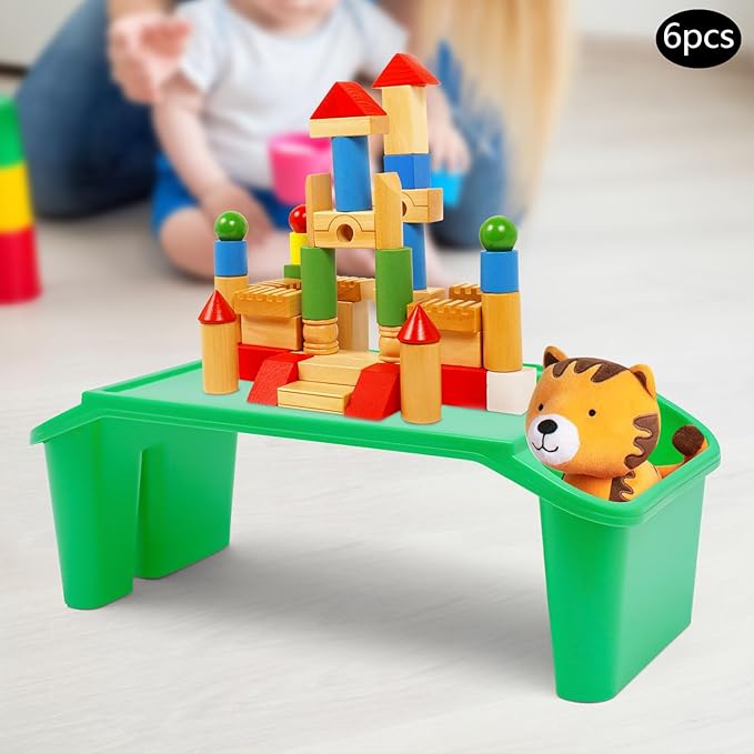 Set of 6 Kids Lap Desk Tray, Portable Activity Table, Plastic, Stackable for Drawing, Writing, Eating, Classroom, 19.69" L x 9.84" W x 7.09" H, Green