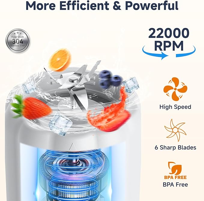 COKUNST Portable Blender, Small Smoothie & Shake Maker with LED Display, 17 oz (500ml) Personal Blender with 6 Blades, USB C Rechargeable Juice Mixer with Extra Lid for Travel, Office, Gym, Home