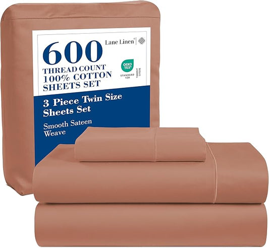 LANE LINEN Twin Bed Sheets Set - 600 Thread Count Set - 100% Cotton Sheets Twin Size Bed Set - Ultra Soft Cotton Bed Sheet Set - Sateen Weave Hotel Sheets - Rose Dawn