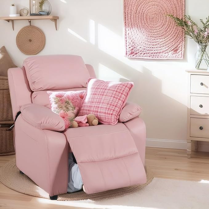 JC Home Macaron Kids Reclining Chair Leather Recliner Sofa Push Back Toddler Youth Children Child Ages 2-8