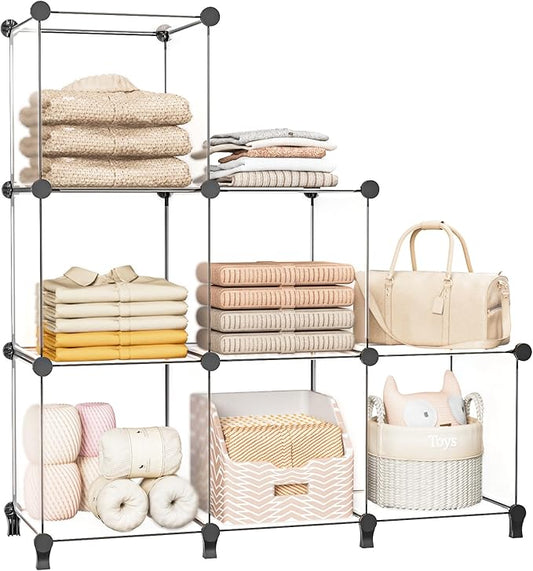 Neprock Closet Organizer, 6 Cube Closet Organizers and Storage, Portable Closet Storage Shelves for Yarn,Books,Clothes(Transparent White)