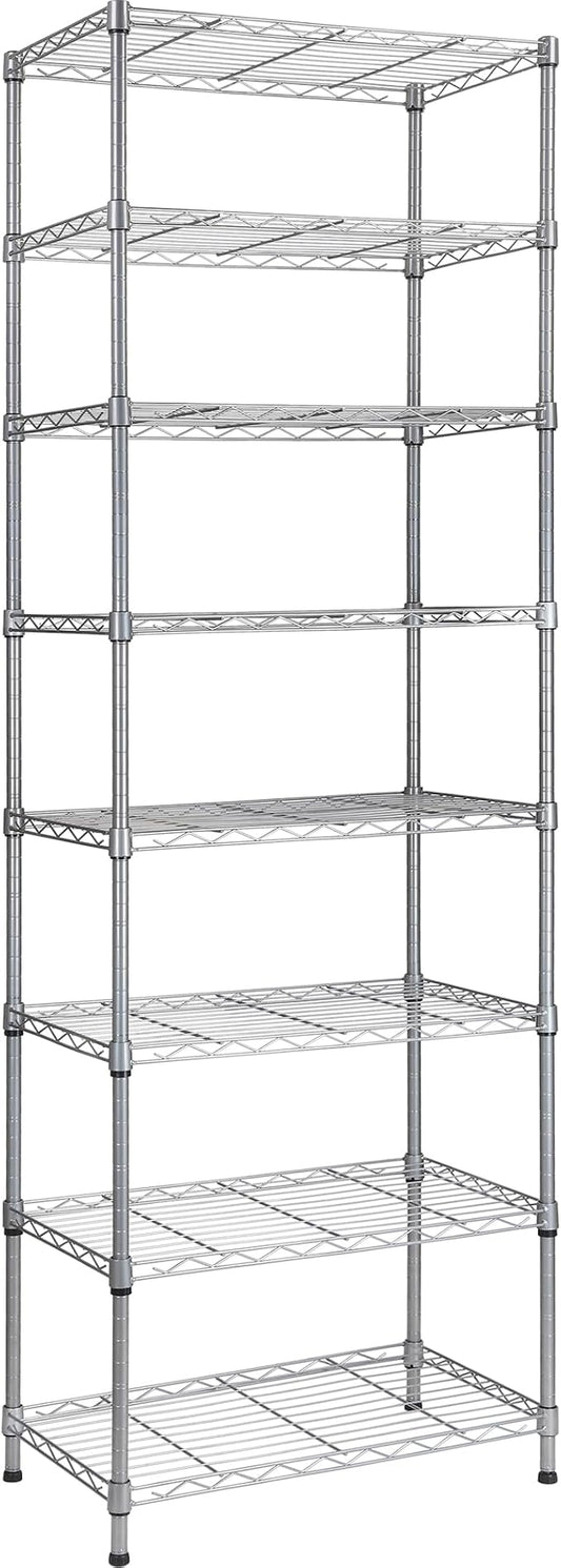 REGILLER 8-Wire Shelving Metal Storage Rack Adjustable Shelves,Standing Storage Shelf Units for Laundry Bathroom Kitchen Pantry Closet(Silver,13.9" D x 23.9" W x 72.1" H)