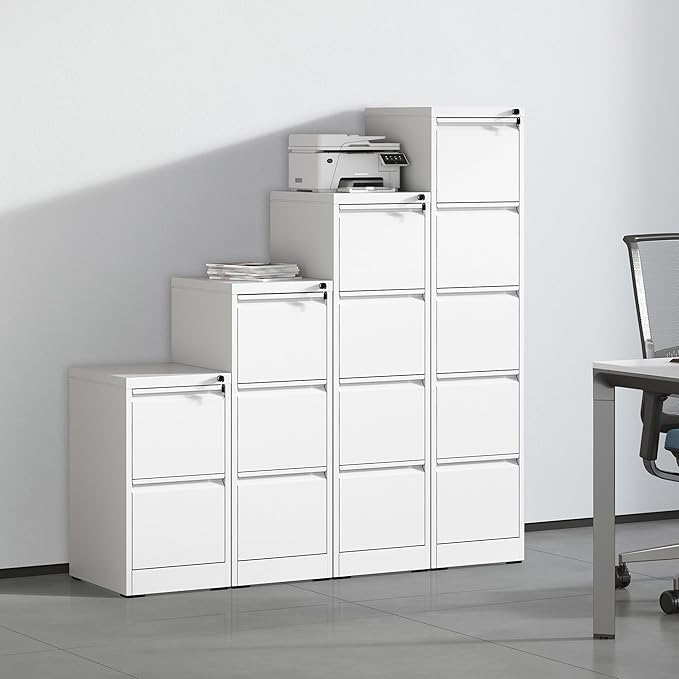 3 Drawer File Cabinet with Lock,White Metal Filing Cabinets Heavy Duty Locking Vertical File Cabinet Home Office Steel Storage Cabinet for Legal/Letter Size File,Assembly Required