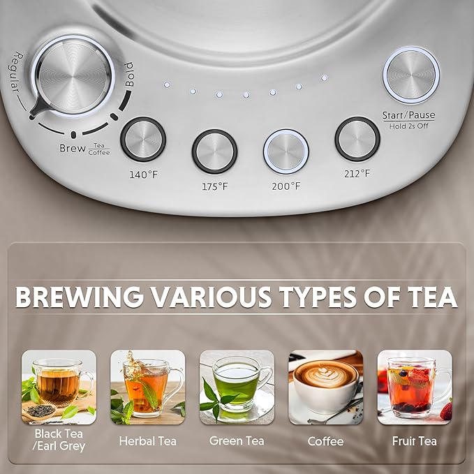 BUYDEEM K176 Tea Maker, Multifunctional Stainless Steel Electric Kettle for Tea and Coffee Brewing, Auto Keep Warm, 5 Flavor Controls, 1.5L