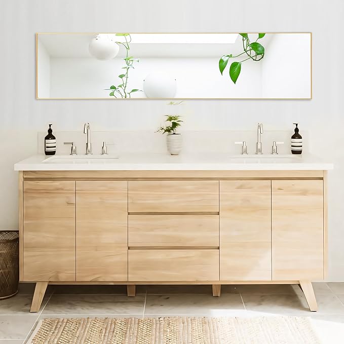 OLIXIS Full Length Gold Mirror 59.2"x16" for Bedroom, Full Body Mirror with Stand, Hanging or Leaning for Wall, Aluminum Alloy Thin Frame Floor Standing for Living Room, Long