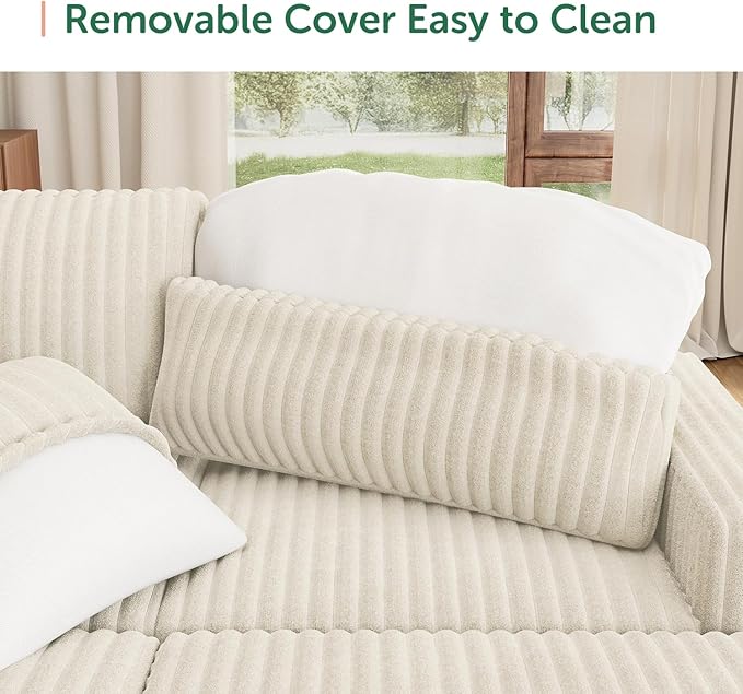 HONBAY Sectional Sleeper Sofa with Pull Out Bed, L Shaped U Shaped Couch with Storage Ottoman, Velvet White