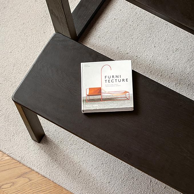 47.2'' 100% Solid Wood Dining Bench, Oak Wood Long Bench for Dining Table, End of Bed, Entryway, Hallway, Sofa Back, Suqare Bench for Dining Room Kitchen Bedroom Living Room, Black