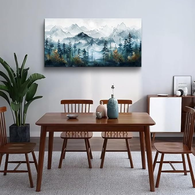 FUHAIHUA Wall Decorations For Living Room Canvas Wall Art For Bedroom Office Wall Decor Hotel Room Mural Misty Forests Trees Paintings Ink Landscape Pictures Artwork Modern Home Decor 20x40 In