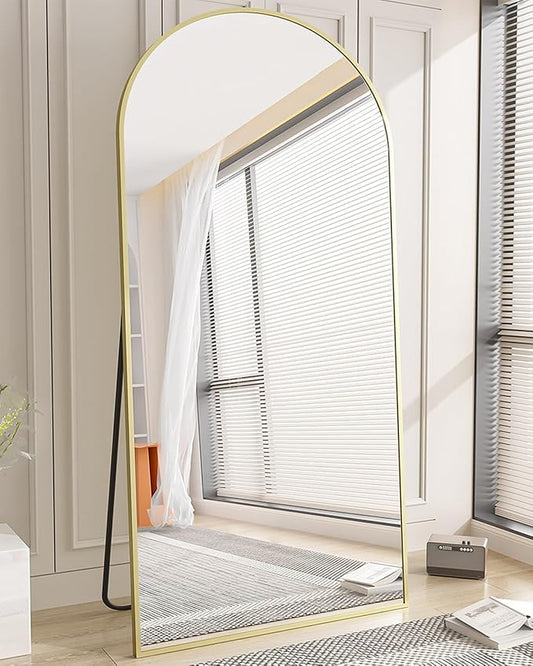 Koonmi 35"x78" Arched Full Length Mirror, Gold Large Floor Mirror with Aluminum Alloy Frame Standing Hanging or Leaning Wall-Mounted Mirror for Living Room and Bedroom