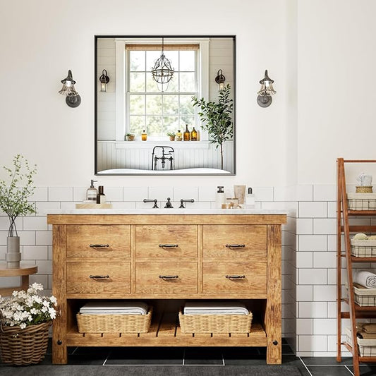 36”x 36” Black Bathroom Mirrors for Over Sink, Square Framed Mirror for Over Sink, Bathroom Vanity Mirrors,Tempered Glass, Decor Wall Mirrors for Entryway, Living Room (Horizontal/Vertical)