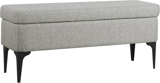 HomePop Upholstered Storage Bench with Metal Leg Home Décor|Bench with Storage for Living Room & Entryway - Sustainable Gray Woven