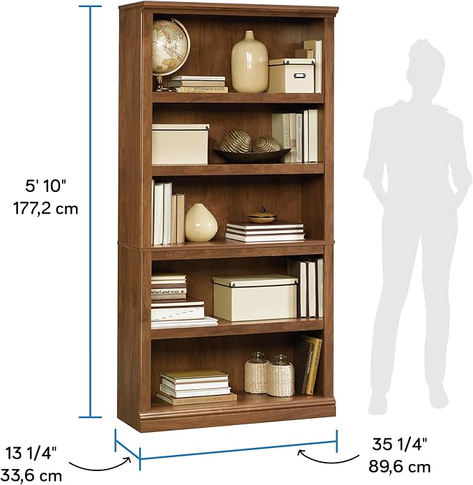 Sauder Miscellaneous Storage 5 Split Bookcase/Book Shelf, L: 35.28" x W: 13.23" x H: 69.76", Oiled Oak finish
