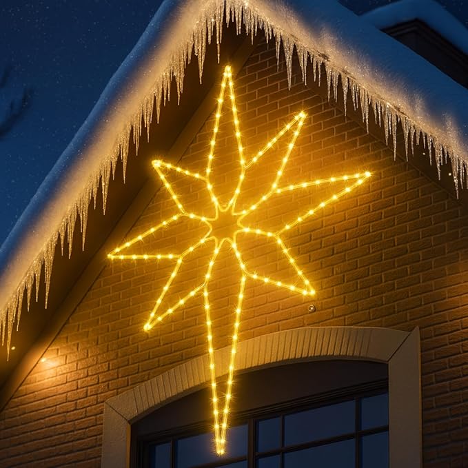 43"x32" Extra Large Christmas Bethlehem Star Shaped Lights Outdoor Window 125 LED Christmas Star Plug Operated Lights Nativity Holy with Timer and 8 Functions for Xmas Holiday Party Decor