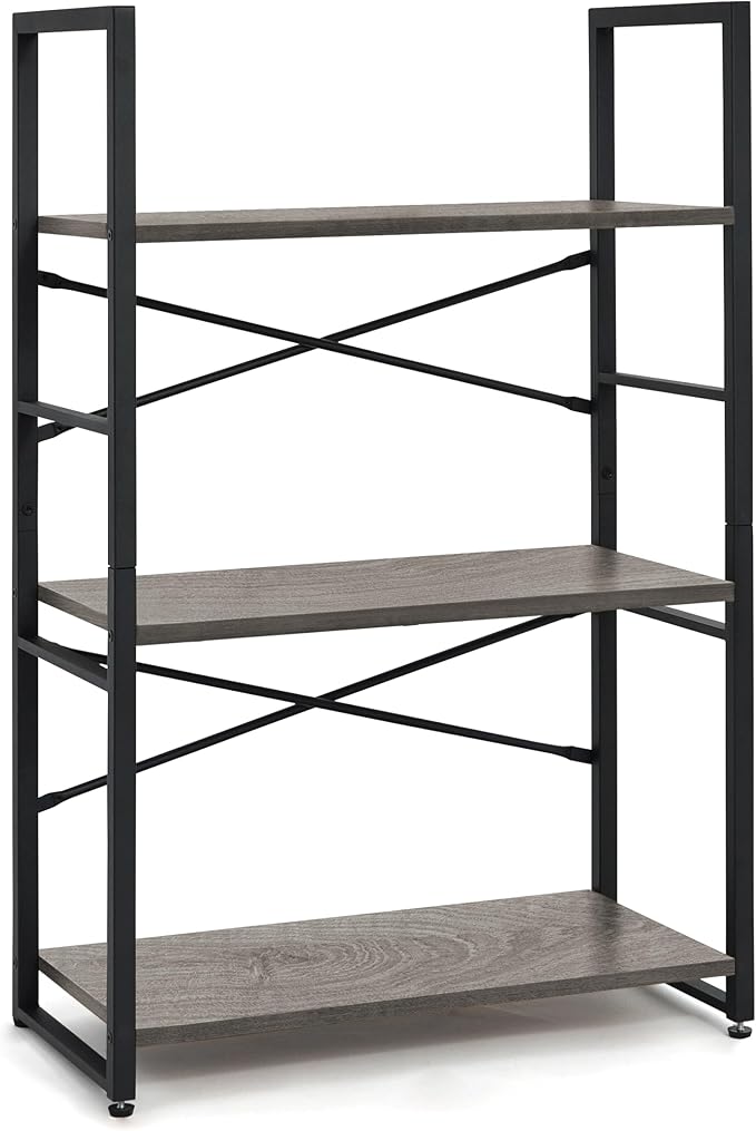 CAPHAUS 3 Tier Small Bookshelf, 24 Inch Width Free Standing Shelf, Bookcase Shelf Storage Organizer, Industrial Book Shelves for Home Office, Living Room, Dark Grey Shelves & Metal Frame