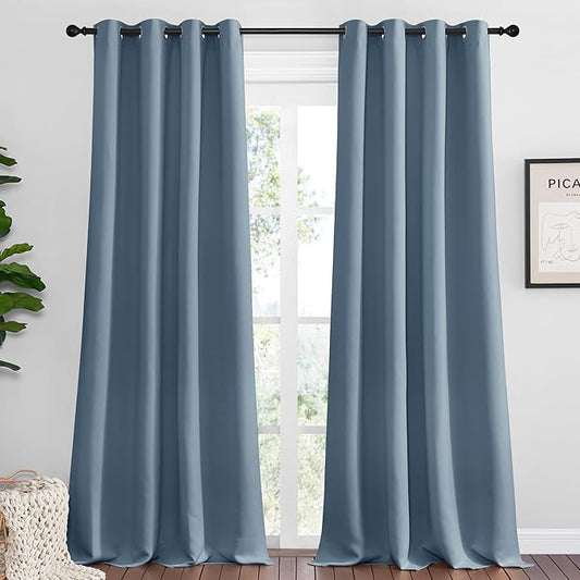 NICETOWN Smoky Blue Blackout Curtains 96 inches Length for Living Room, 2 Panels, 55" Wide, Thermal Insulated Long Drapes for Large Window
