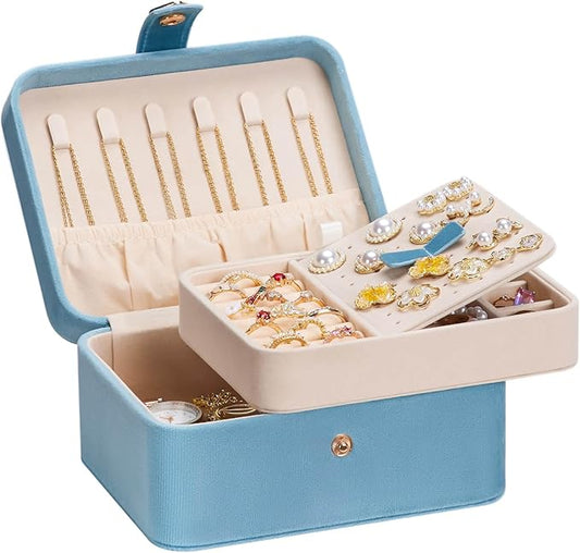 Homde Jewelry Box Small for Women: Ring Earring Organizer Storage for Dresser - Necklace Bracelets Holder with Multi Compartments(Light Blue)