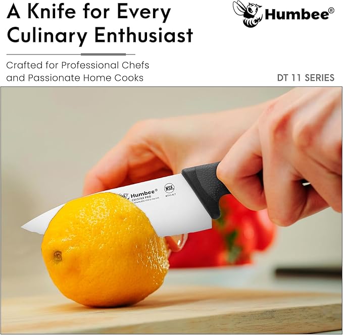 Professional Chef Knife with Ergonomic Handle – NSF Certified Stainless Steel Kitchen Knife, Serrated Wave Teeth, Durable and Sharp Blade, DT 11 Series, Black