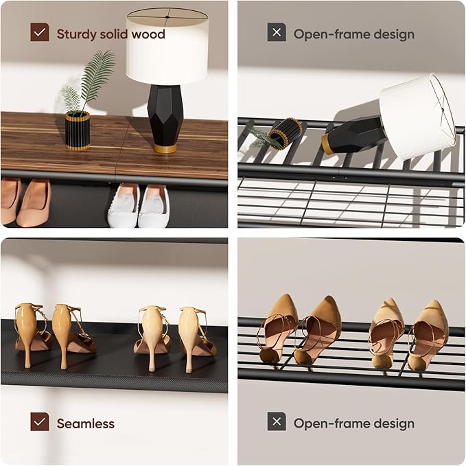 Mavivegue 4-Tier Metal Shoe Rack, Shoe Storage Organizer with Non-Woven Fabrics Shelves and Wooden Top Board, Entryway Shoe Stand for Closet Bedroom Living Room Garage, Black & Rustic Brown