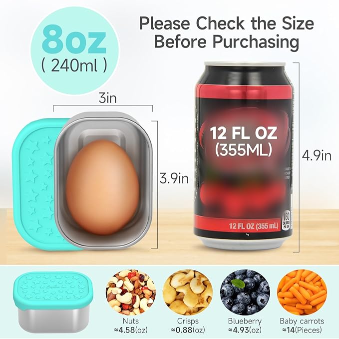 SOPHICO Stainless Steel Snack Containers for Kids, 8 oz Small Food Storage Container 1 Cup with Silicone Lid - Perfect 304 Metal Toddler Lunch Box for Daycare and School, Leak Proof (MIX, 4 PACK)