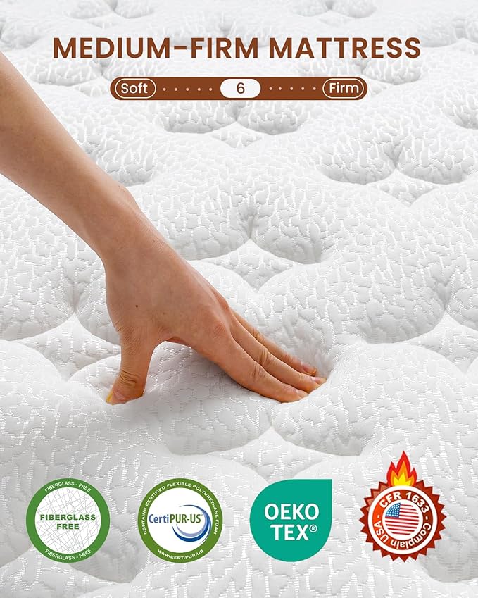 BedStory King Size Mattress 14 Inch - Medium Firm Hybrid Mattress with Optimal Spine Alignment and Motion Isolation - 800+ 2.0mm Pocket Springs, Fiberglass-Free, CertiPUR-US Certified