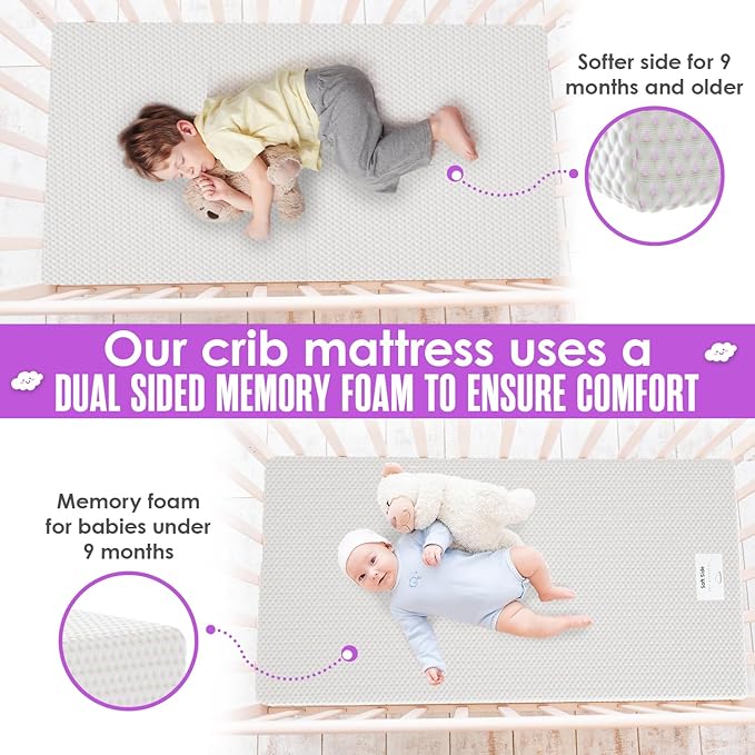 Sleepah 5.5” Crib & Toddler Bed Mattress Dual Sided Cooling Memory Foam – Waterproof Washable Breathable Soft Cotton Fabric – CertiPUR Firm Baby Mattresses - for Baby & Toddlers (Pink)