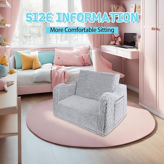 Kids Couch for Toddlers, 2-in-1 Kids Sofa Chair, Comfy Soft Foldable Toddler Couch Chair for Girls and Boys