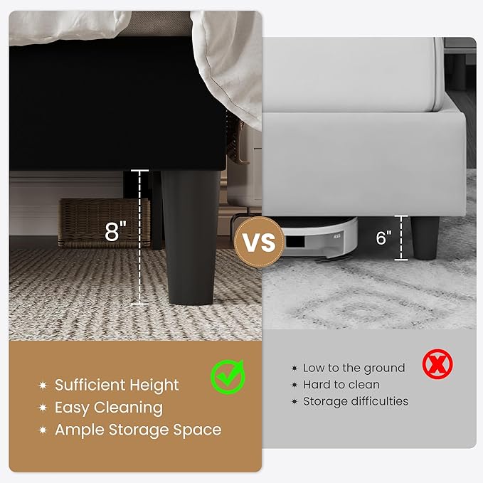 SHA CERLIN King Size Bed Frame with Charging Station & Storage Headboard, Velvet Platform Bed with Upholstered Modern Wingback Design, Wooden Slats Support, No Box Spring Needed, Easy Assembly, Black