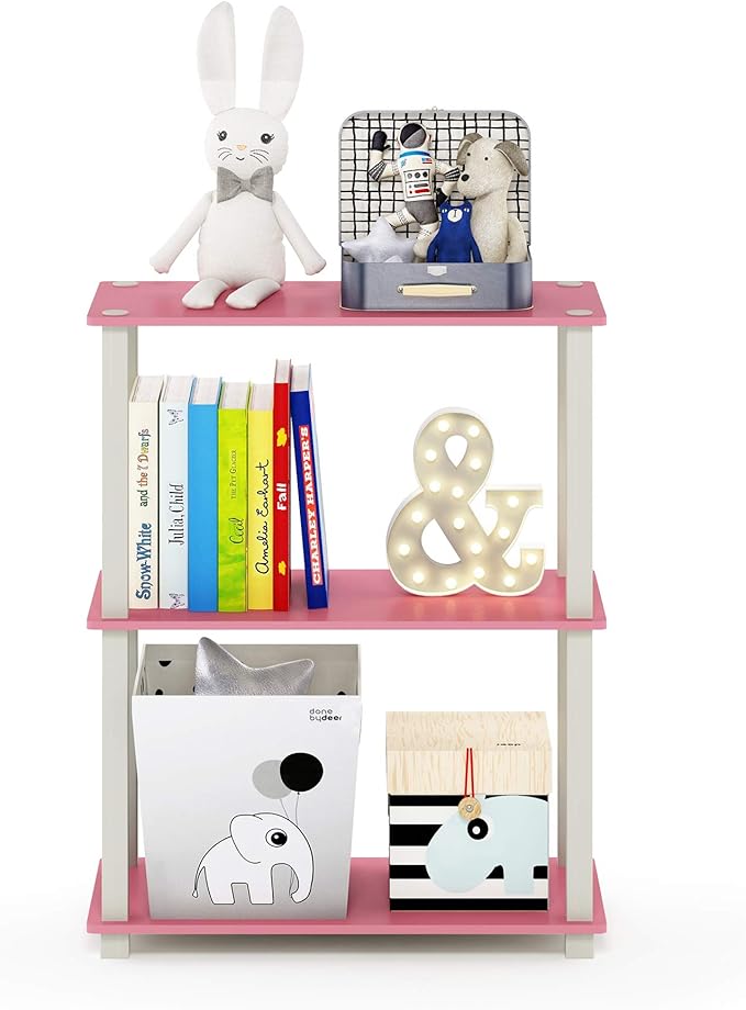 Furinno Turn-S-Tube 3-Tier Compact Multipurpose Shelf Display Rack with Square Tube, Pink/White