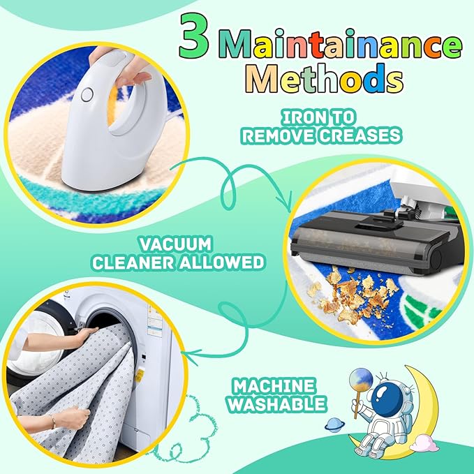 Kids Rug, Space Themed Baby Play Mat, 4x6 Ft Playroom Rug, Colorful Cartoon Outer Space, Planet, Rocket, Spaceship Road Carpet for Playroom, Educational Learning Carpet for Kids Mat