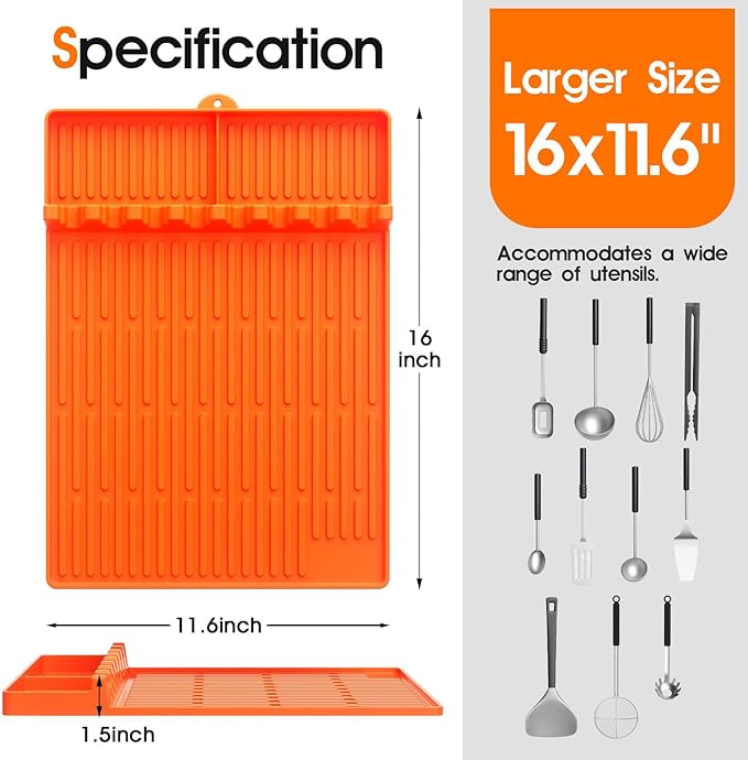 Silicone Griddle Tool Mat for Blackstone, 16"x11.5" Easy to Clean Heat Resistant Non-Stick Antislip Spatula Mat for Outdoor Grill BBQ Cooking Kitchen Counter (Orange)