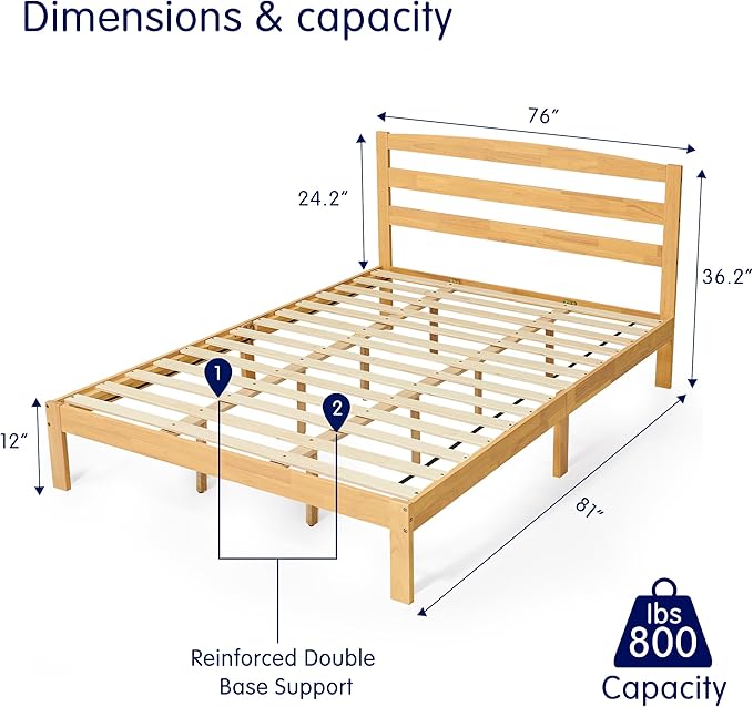 Hokway Wood King Size Bed Frame and Headboard- No Wobble,Noise-Free,Easy Assembly with Precise Holes,12 in Reinforced Center Legs,No Box Spring Needed,Natural