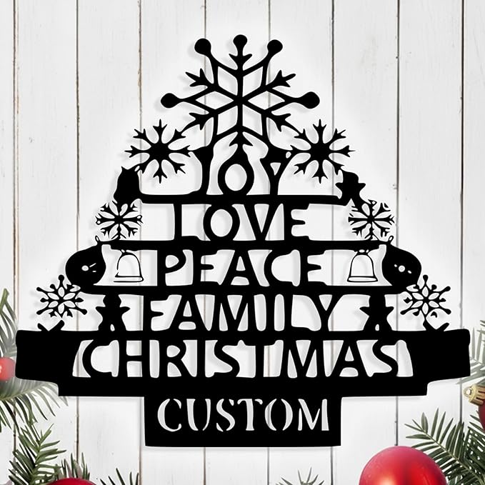 Personalized Christmas Tree Metal Sign, Custom Signs Outdoor Metal Wall Decor, Merry Christmas Tree Signs Wall Decoration for Home Living Room, Bedroom, Office, Garden, Porch