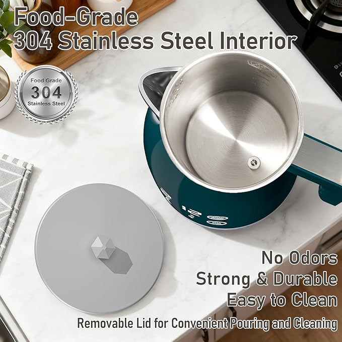 Temperature Control Electric Kettle, 5 Temp Presets, 2H Keep Warm,1.25L 1200W Fast Boil with LED Display, Cool-Touch Design with Auto Shut-Off, Cordless Design, Ideal for Tea and Coffee(Green）