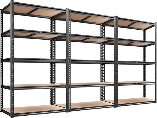 REIBII 2020LBS Storage Shelves 5 Tier Garage Shelving Heavy Duty, Adjustable Metal Shelving Unit, Garage Shelves for Basement, Warehouse, Pantry, 72" H x 35.55" W x 16" D, Black, 3 Pack