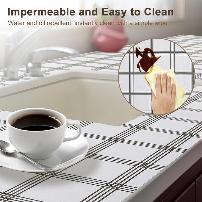 OcePor Non-Adhesive Drawer and Shelf Liner 17.5IN x 20FT，Non Slip Cabinet and Cupboard Liner, Kitchen Cabinet Liners for Shelves, Waterproof Drawer Shelf Liners for Cabinets/Bathroom Cupboard,Stripe