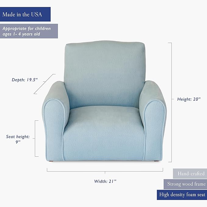 Toddler Personalized Armchair, Kids Upholstered Rocking Chair with Personalization, Toddler Chair with Personalized Name, Comfy Child Armchair, (Light Blue Suede, Rockers)