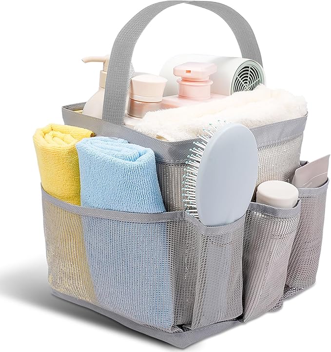 Shower Caddy Portable for College Dorm Room Essentials for Girls with 9 Pockets,Large-Capacity Shower Basket,Quick Dry Toiletry Tote Bag for Women,Outdoor Gym,Travel,Swim,Beach Camping Essentials-Grey
