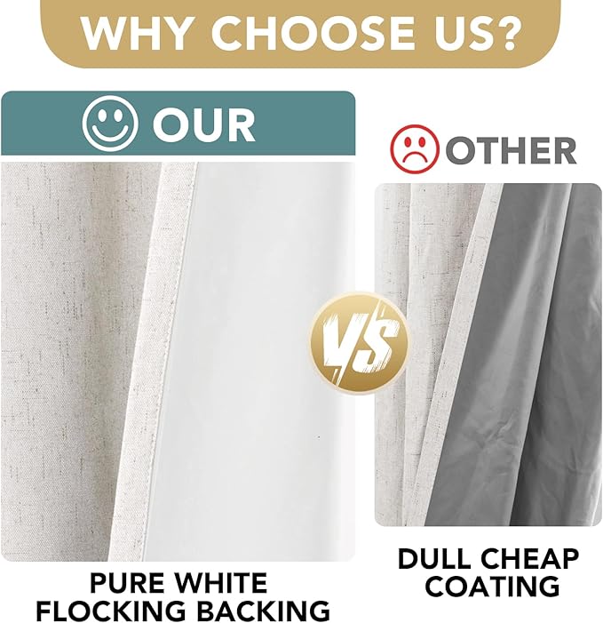 H.VERSAILTEX Primitive Linen Curtains 100% Blackout Curtain Drapes Burlap Fabric Curtains with White Thermal Insulated Liner, Grommet Top Drapes Living Room/Bedroom (2 Panels, 42 x 54 Inch, Ivory)